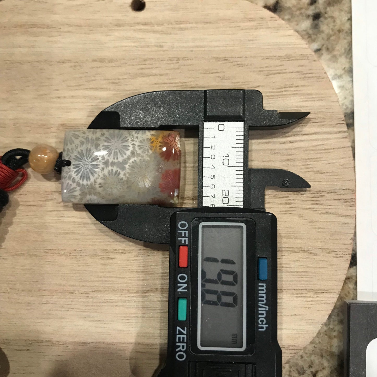 30.3mm Beige Grey Maive Fossil Coral Pendant with Neck Rope Tie BC006