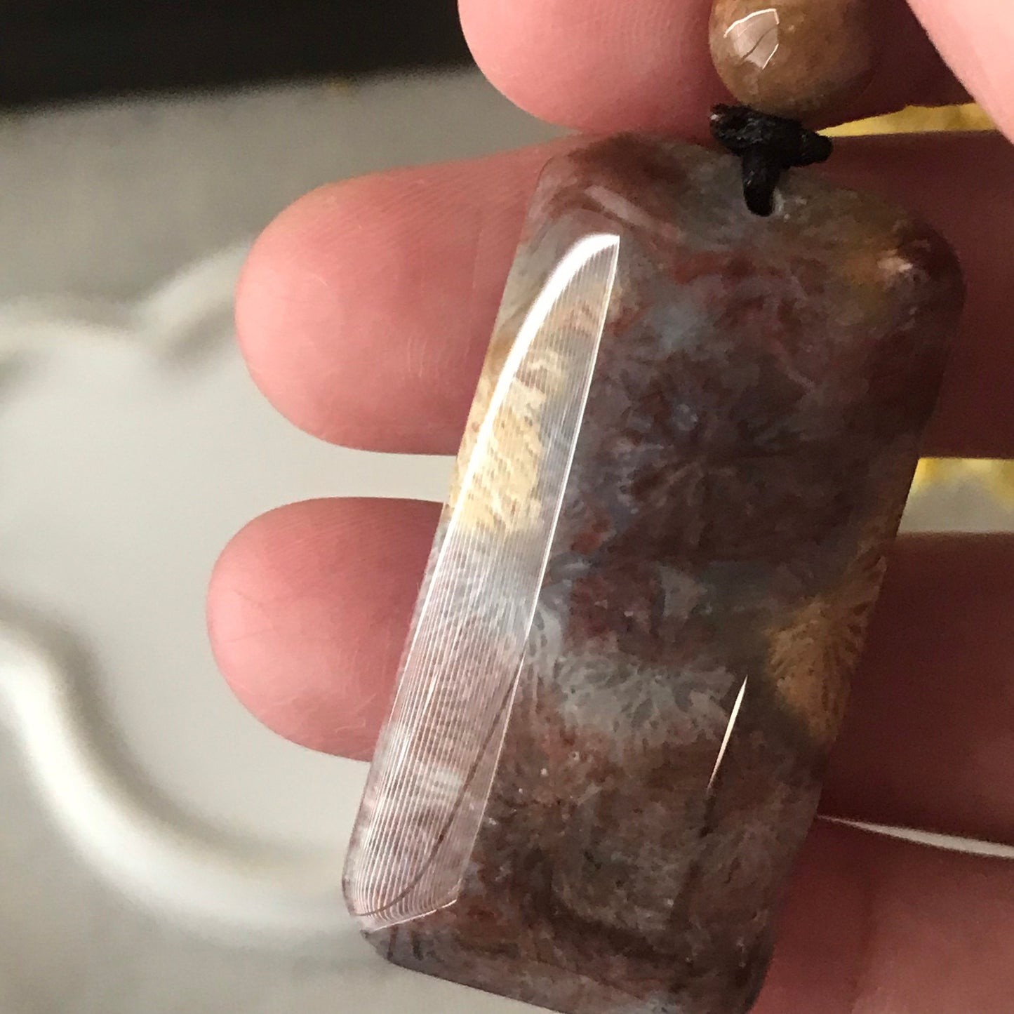 38.8mm Mauve Yellow Tone Fossil Coral Pendant with Neck Rope Tie FC2004