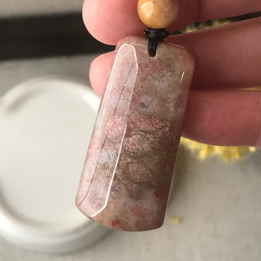 38.8mm Mauve Yellow Tone Fossil Coral Pendant with Neck Rope Tie FC701