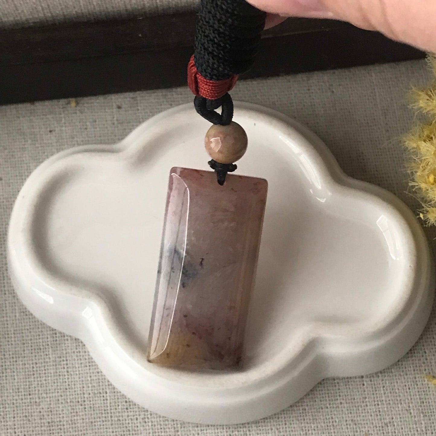 38.8mm Mauve Yellow Tone Fossil Coral Pendant with Neck Rope Tie FC2003
