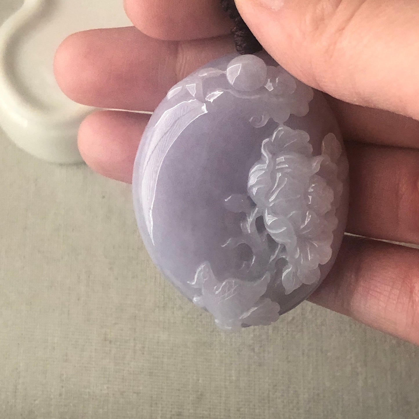 50 mm Icy Lavender Glutinous Fine Floral Jadeite Jade Pendant
