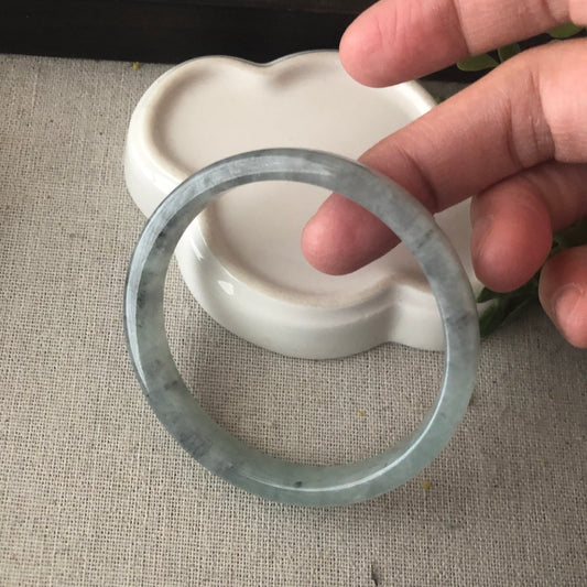 53.5mm Icy Wuji Tint Green D Cuff shaped Jadeite Jade Bangle