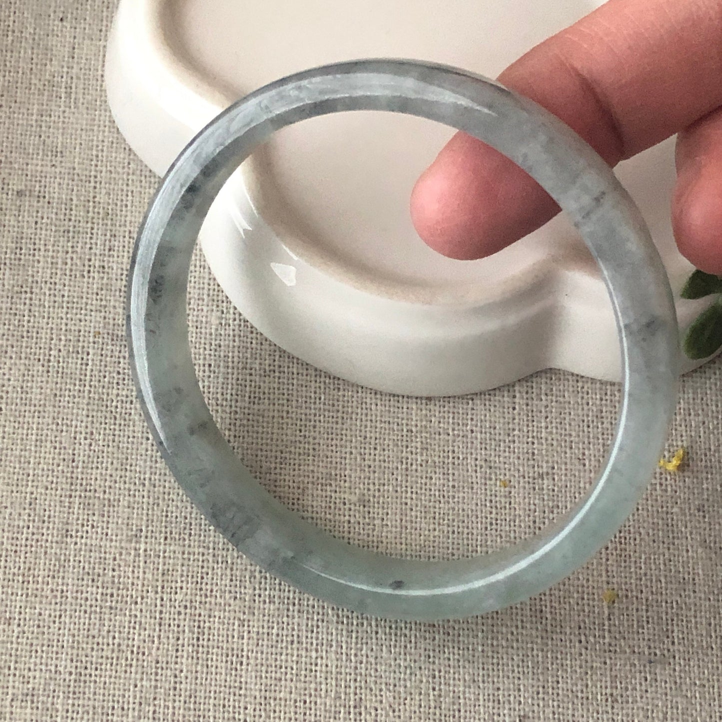 53.5mm Icy Wuji Tint Green D Cuff shaped Jadeite Jade Bangle