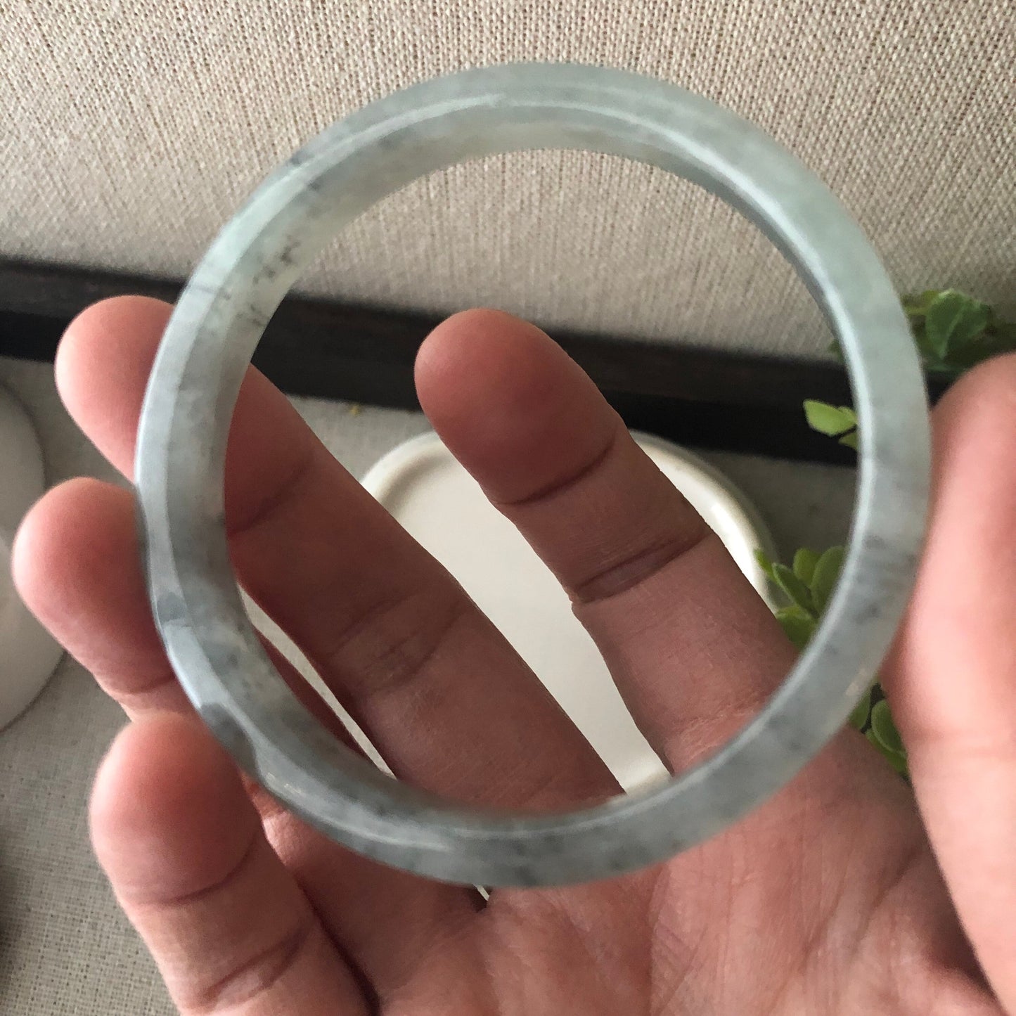 53.5mm Icy Wuji Tint Green D Cuff shaped Jadeite Jade Bangle