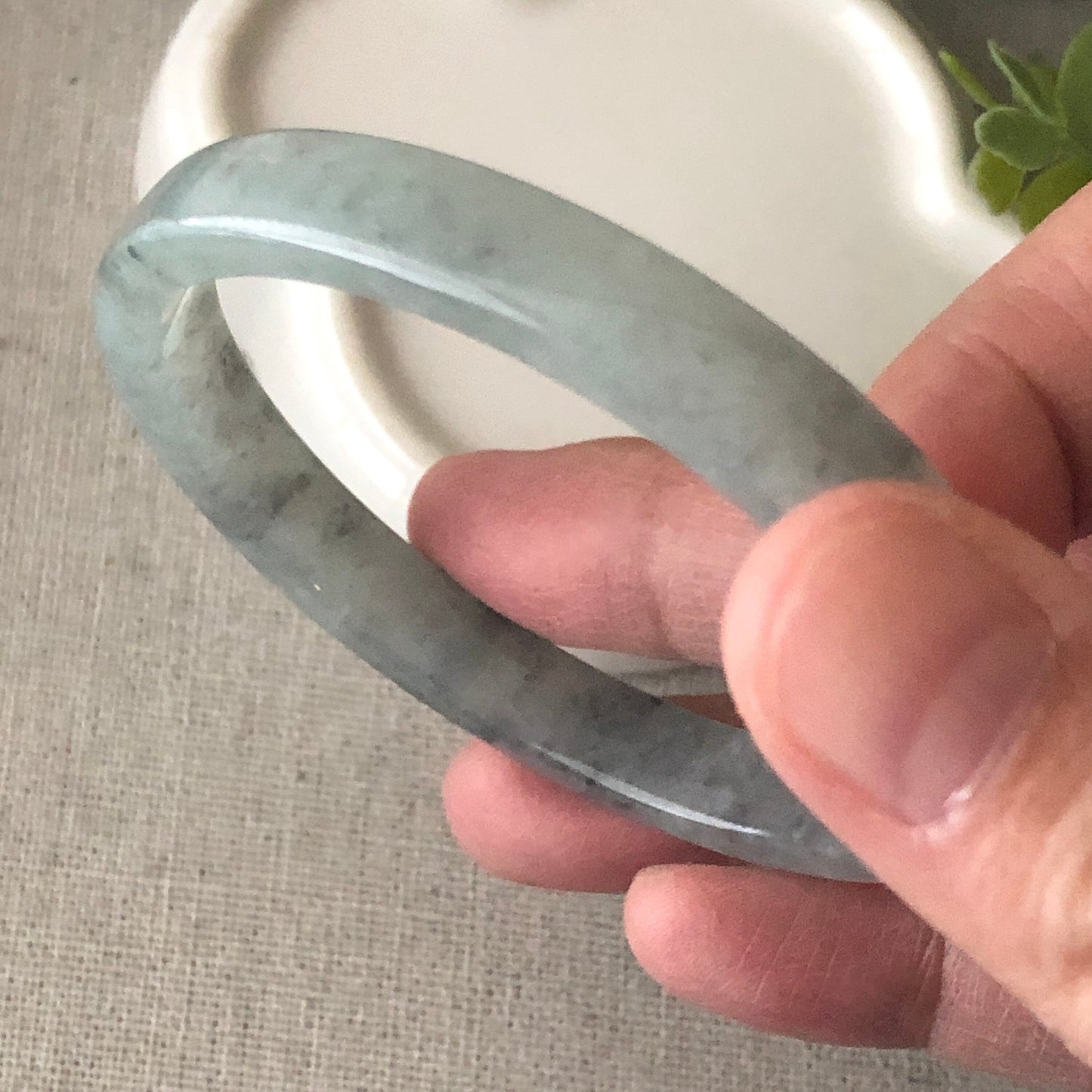 53.5mm Icy Wuji Tint Green D Cuff shaped Jadeite Jade Bangle