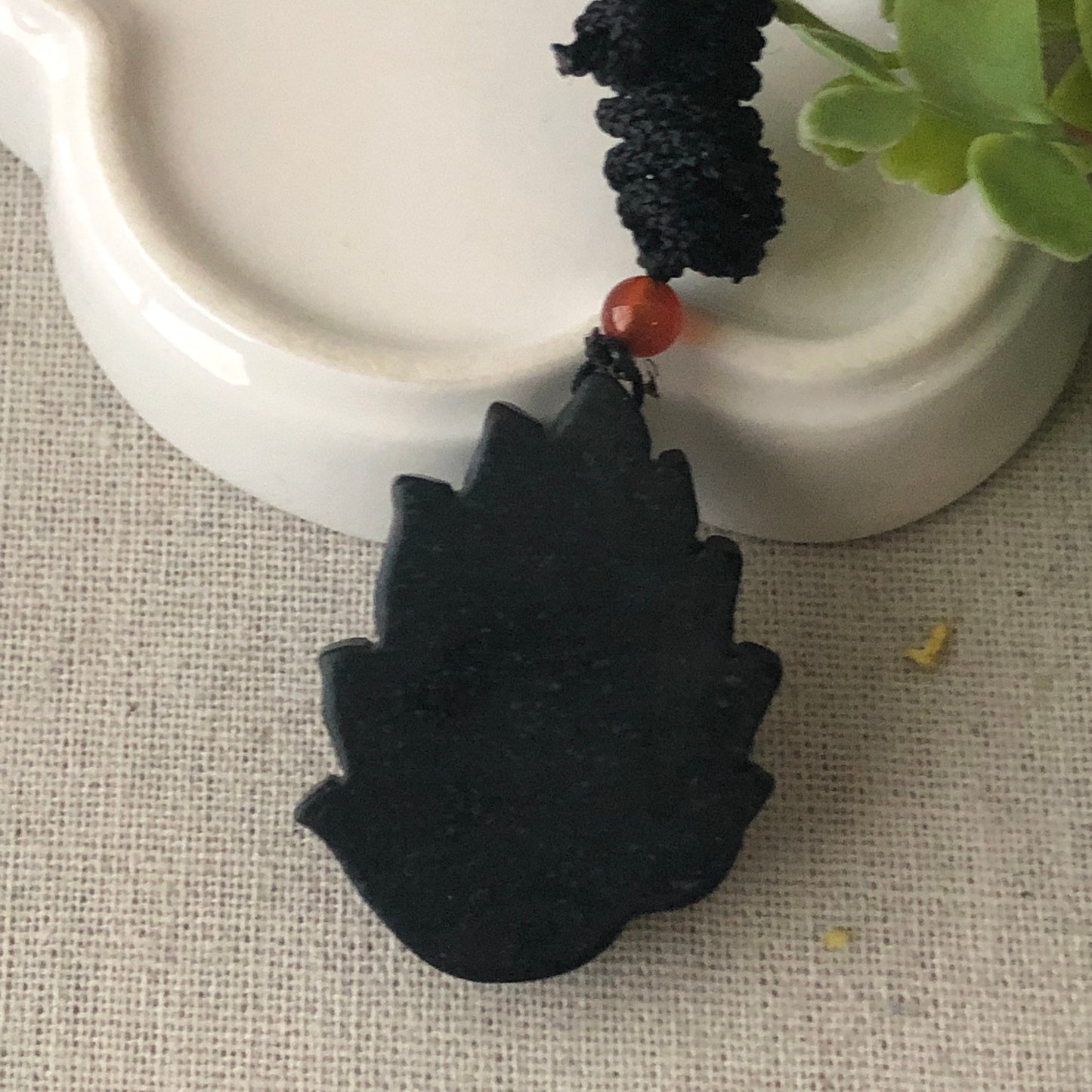 40mm Black Jadeite Jade Carved Fox Tail Kitsune Pendant
