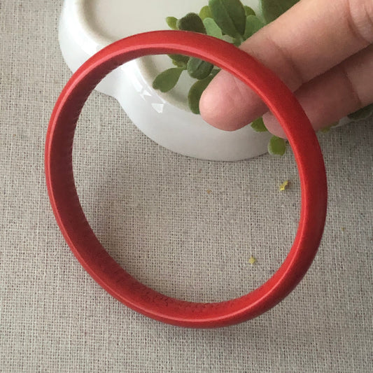 56 mm Red Cinnabar Bangle with Carved Six Word Blessing in the Inner side