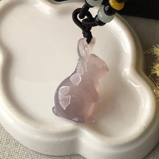 30mm Agate Lavender Carved Bunny Year of the Rabbit Pendant