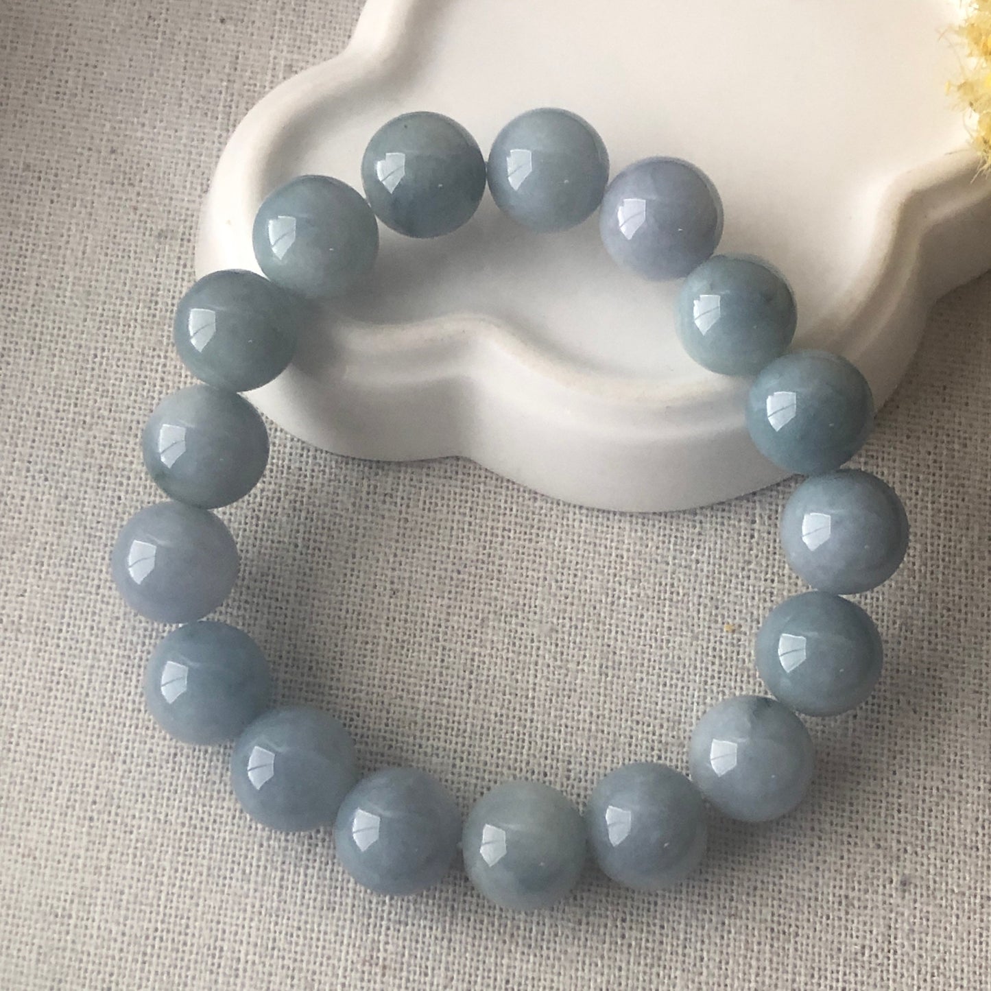 12-13 mm Blue Float Flowers Jade Jadeite Bead Bracelet