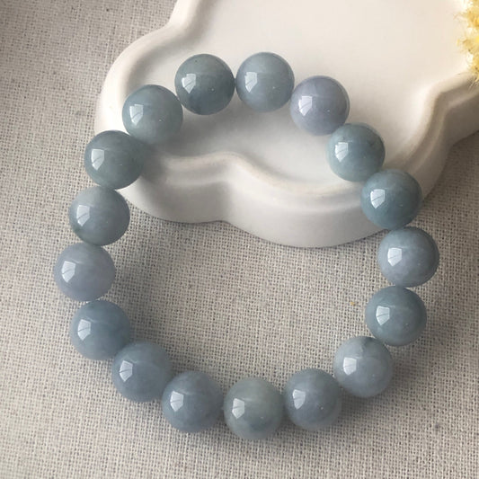 12-13 mm Blue Float Flowers Jade Jadeite Bead Bracelet