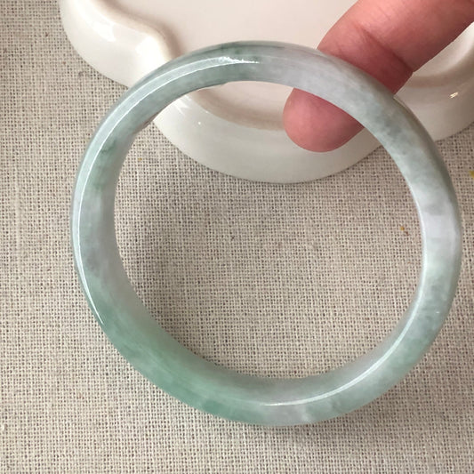 57mm Jadeite Jade Icy earthy green Cuff Shaped Bangle