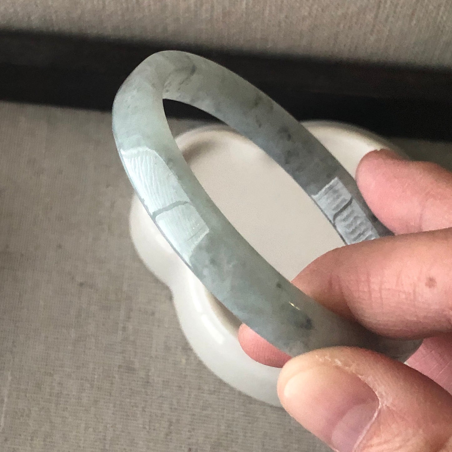 53.5mm Icy Wuji Tint Green D Cuff shaped Jadeite Jade Bangle