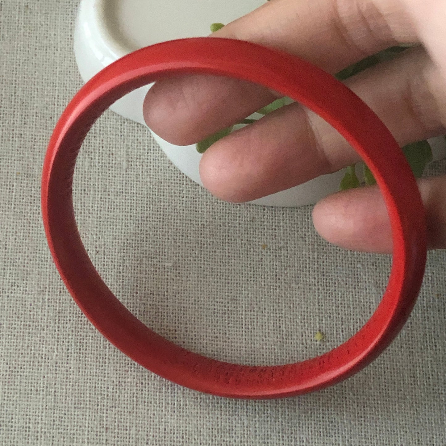 56 mm Red Cinnabar Bangle with Carved Six Word Blessing in the Inner side