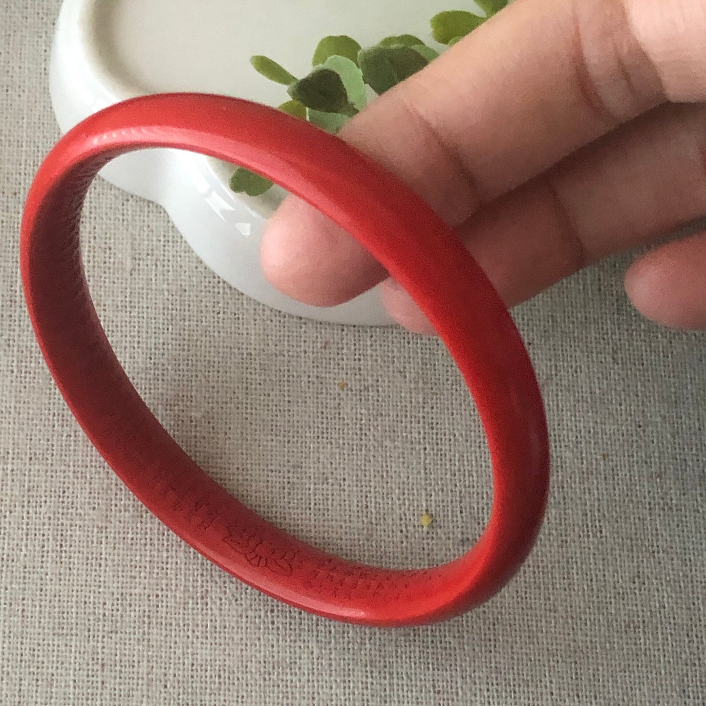 56 mm Red Cinnabar Bangle with Carved Six Word Blessing in the Inner side