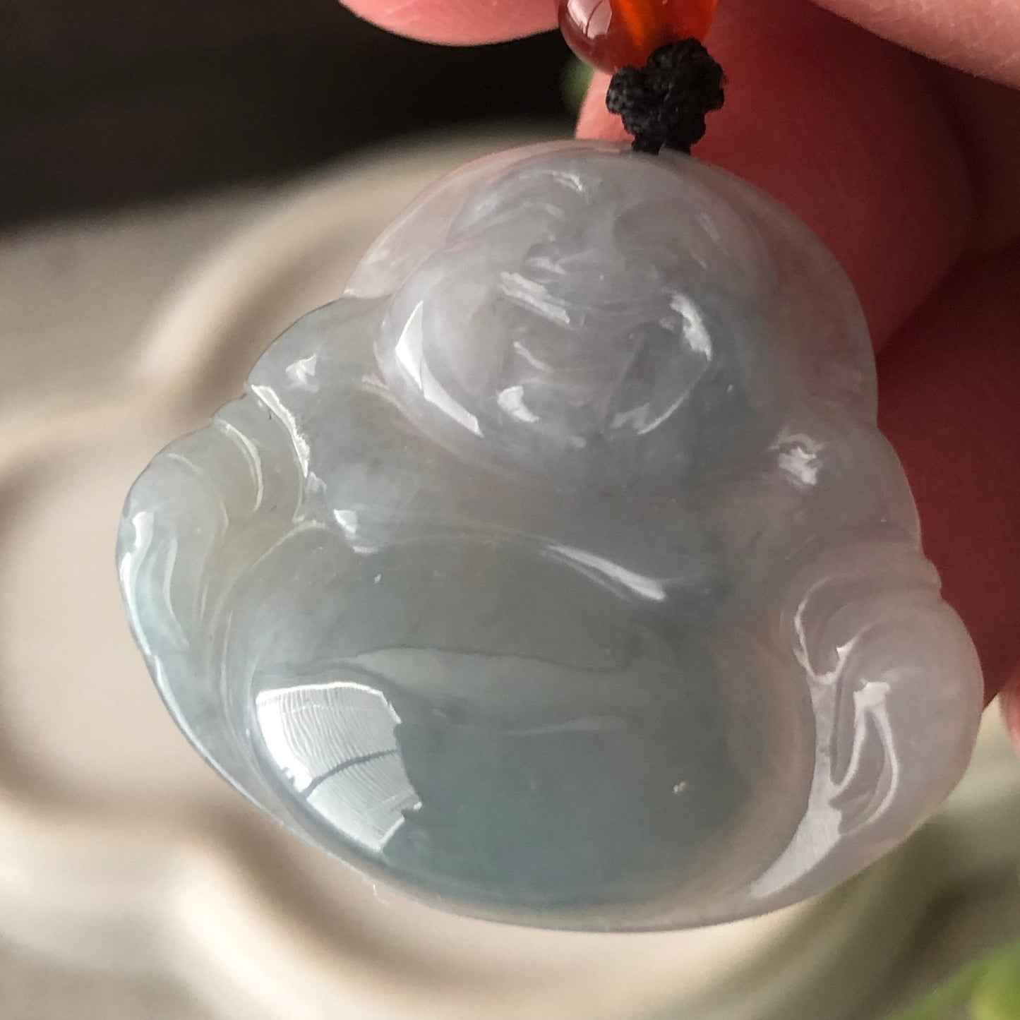 25.8mm Jadeite Jade Carved Tint Blue Green Happy Buddha Charm Pendant 2