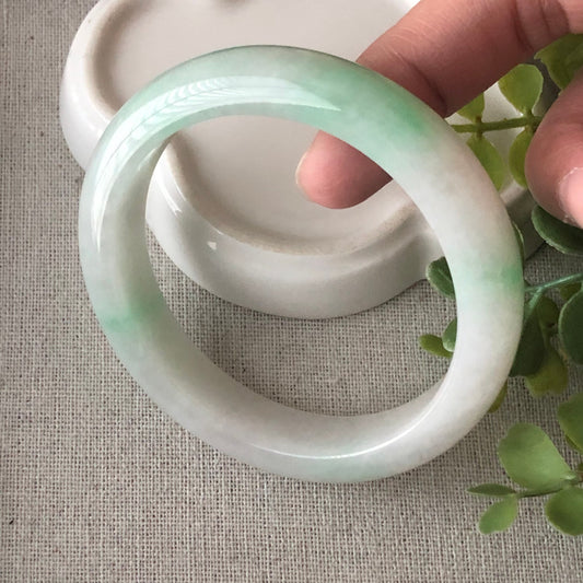 55mm Green White D-SHAPED Jadeite Jade Bangle