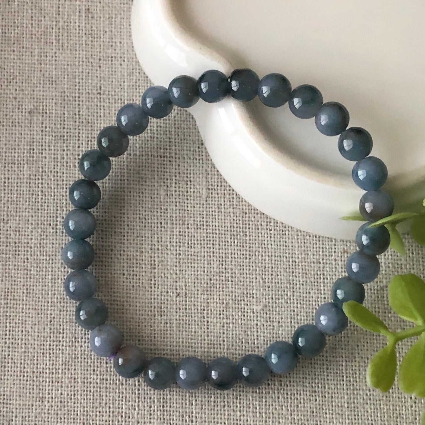 RARE: 6mm Blue Red Float Flowers Jade Jadeite Round Bead Bracelet
