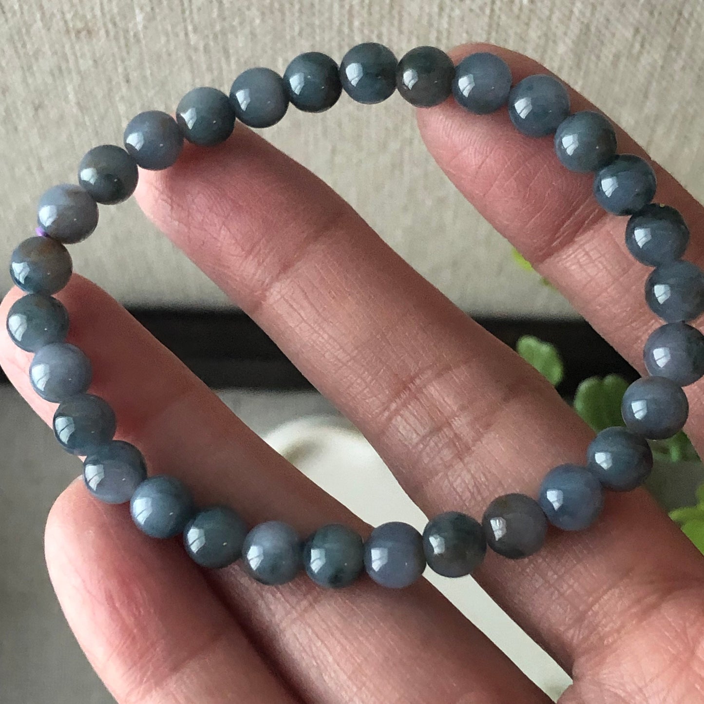 RARE: 6mm Blue Red Float Flowers Jade Jadeite Round Bead Bracelet