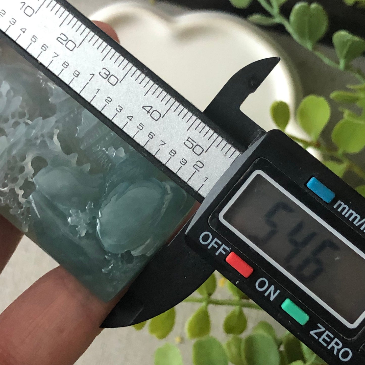 54.6 mm Blue Green Jadeite Jade Carved Landscape Trees Pendant