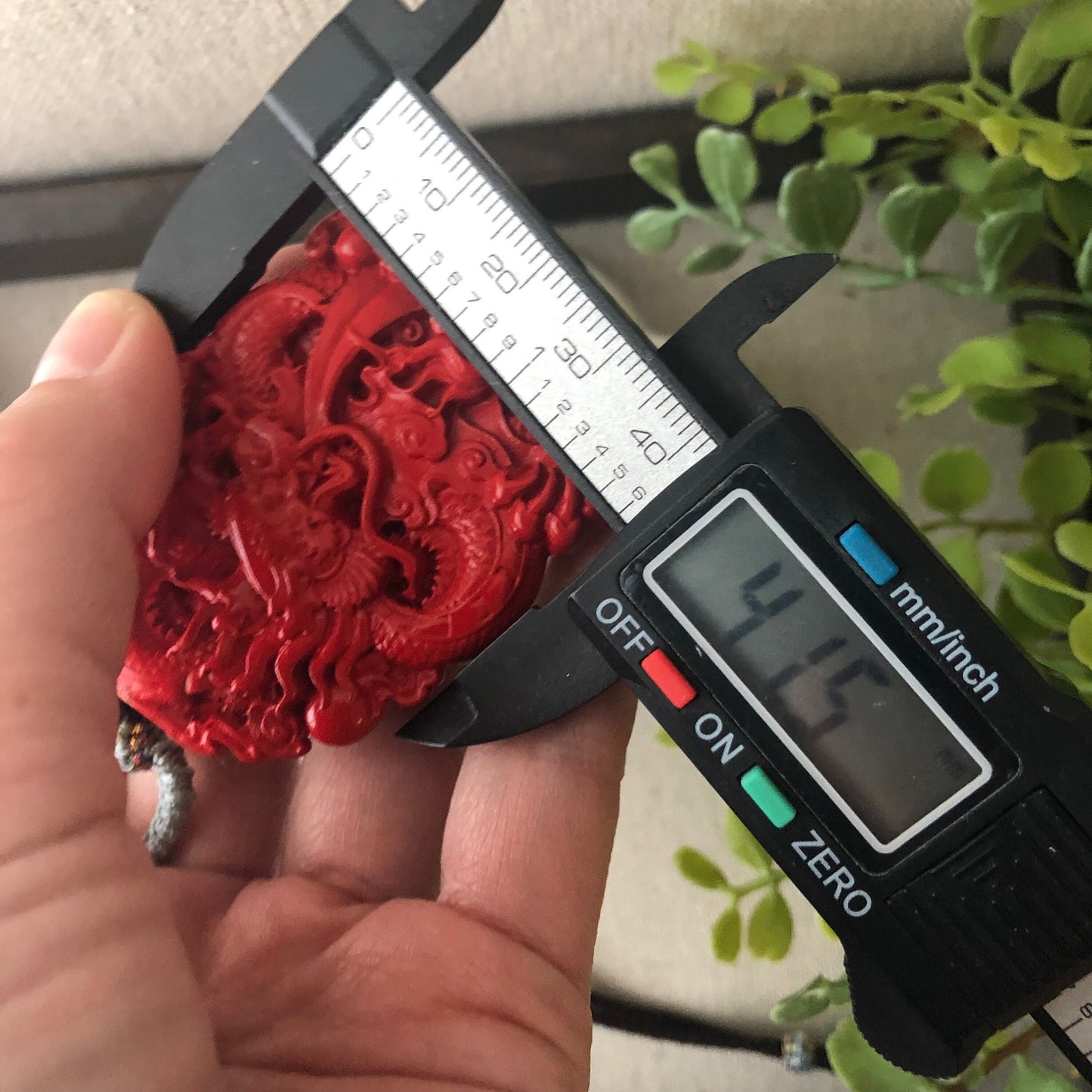 58 mm Cinnabar Double Sided Carved Red Dragon Pendant NOT JADE