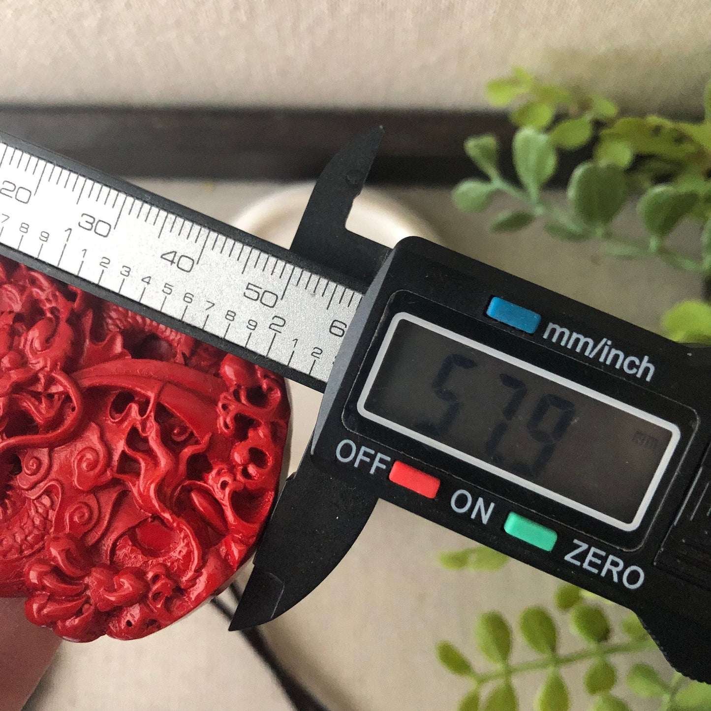 58 mm Cinnabar Double Sided Carved Red Dragon Pendant NOT JADE