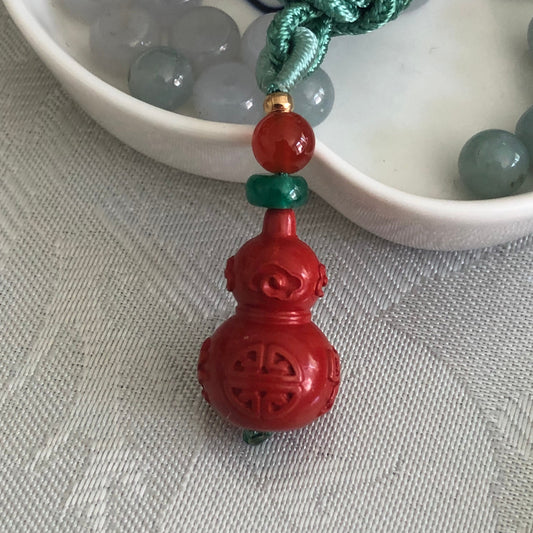 20 mm Cinnabar Carved Word Blessing Key Charm