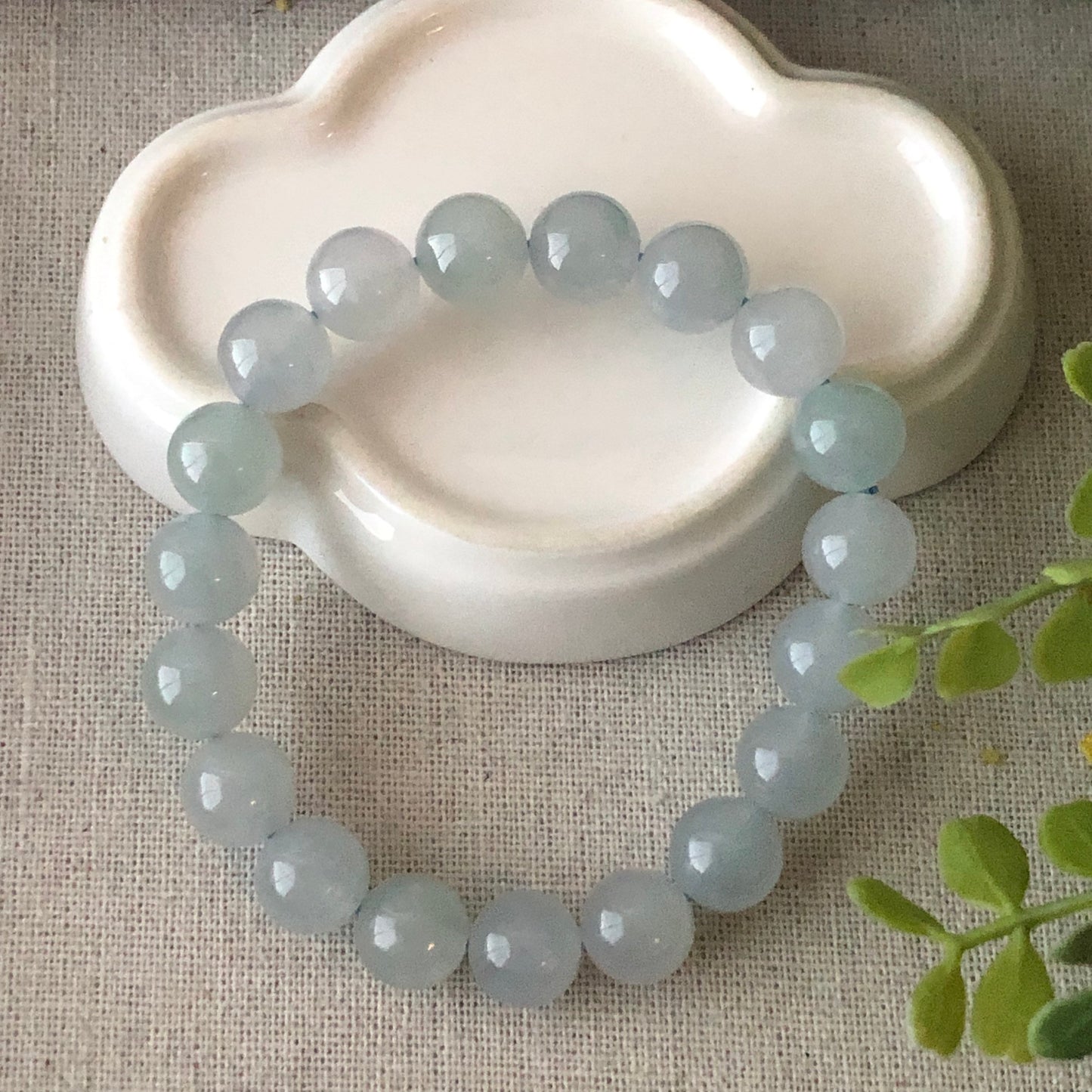10mm Icy Glutinous Moist Sky Blue Jadeite Jade Bead Bracelet