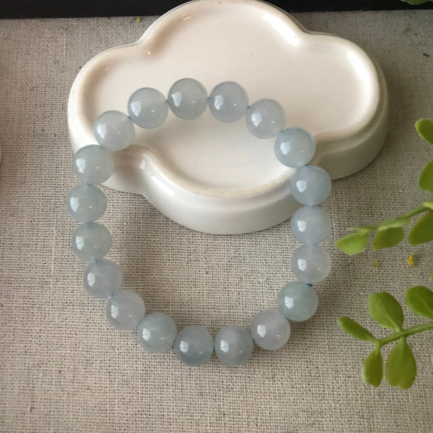10mm Icy Glutinous Moist Sky Blue Jadeite Jade Bead Bracelet