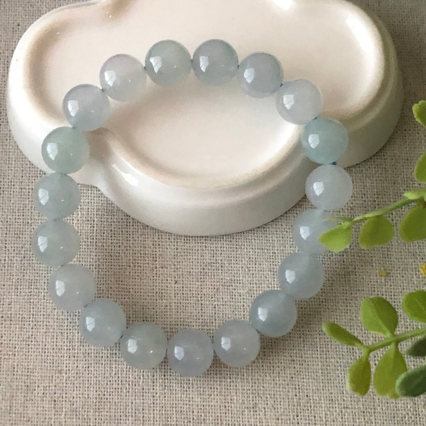 10mm Icy Glutinous Moist Sky Blue Jadeite Jade Bead Bracelet