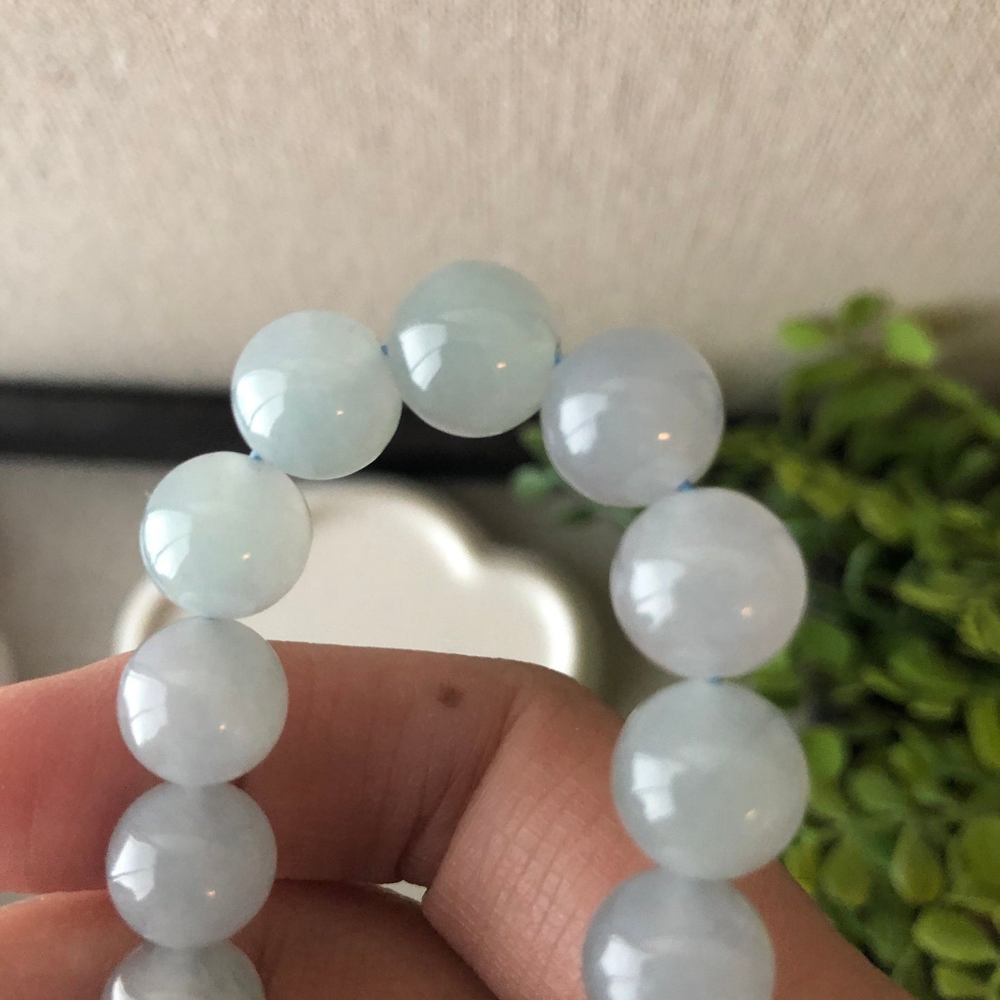 10mm Icy Glutinous Moist Sky Blue Jadeite Jade Bead Bracelet