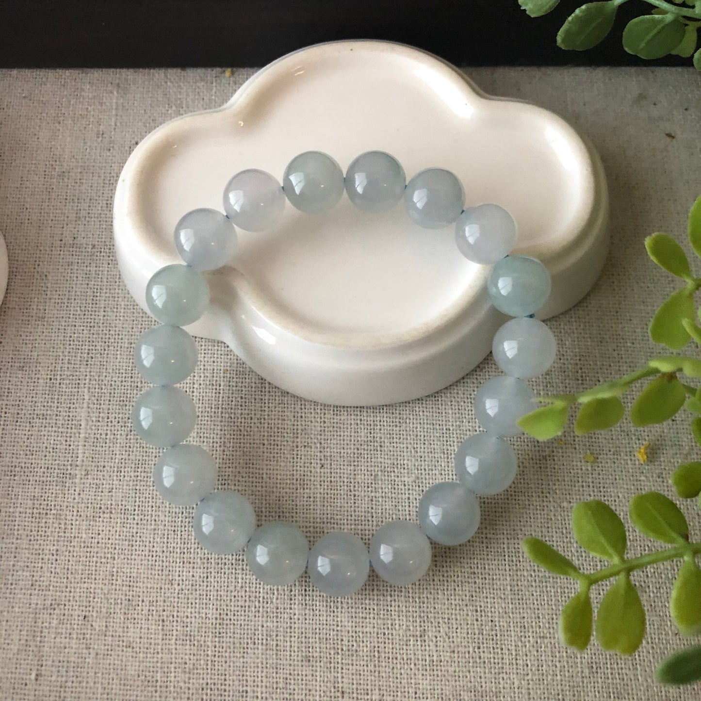 10mm Icy Glutinous Moist Sky Blue Jadeite Jade Bead Bracelet