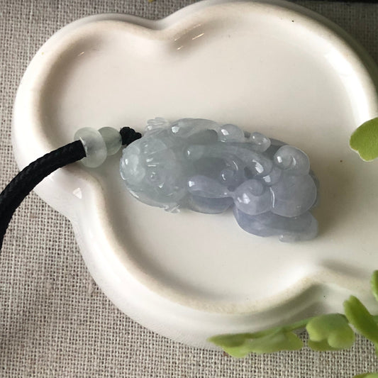 36mm Icy Tint Lavender Jadeite Jade Carved Pixiu Pendant