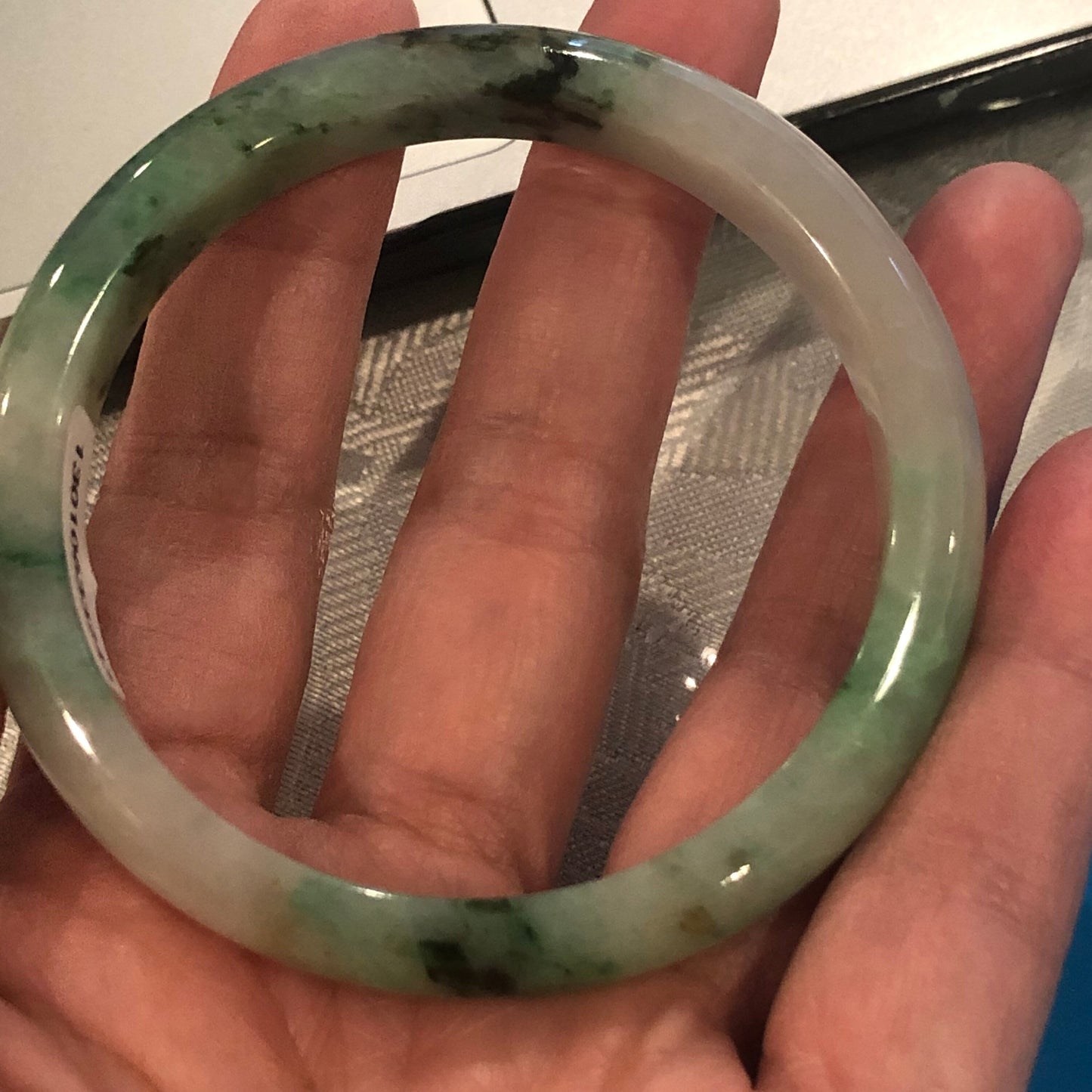 54.5mm Icy White Green Yellow Earthy Texture Jadeite Jade Bangle