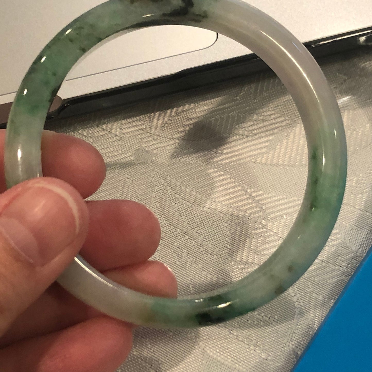 54.5mm Icy White Green Yellow Earthy Texture Jadeite Jade Bangle