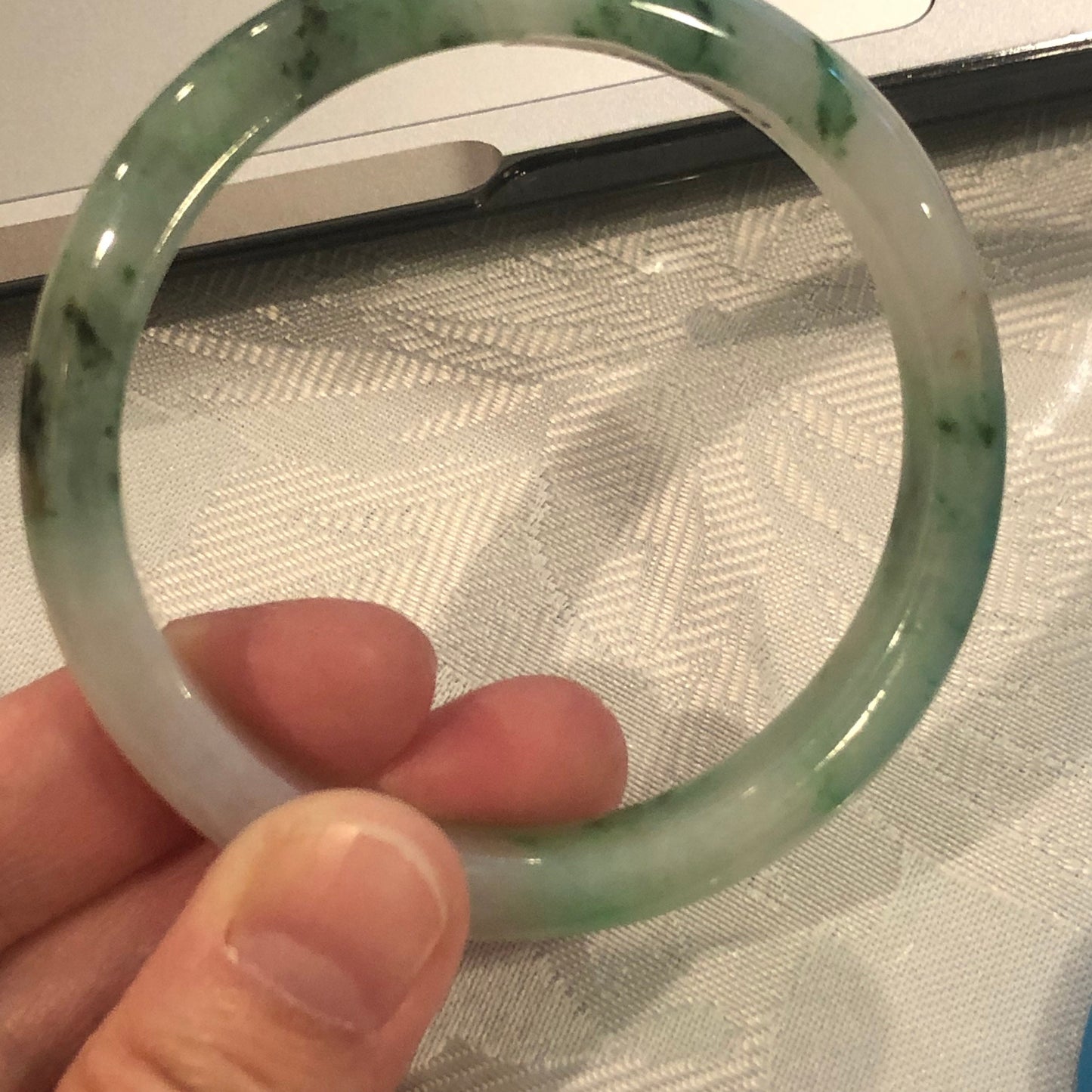 54.5mm Icy White Green Yellow Earthy Texture Jadeite Jade Bangle