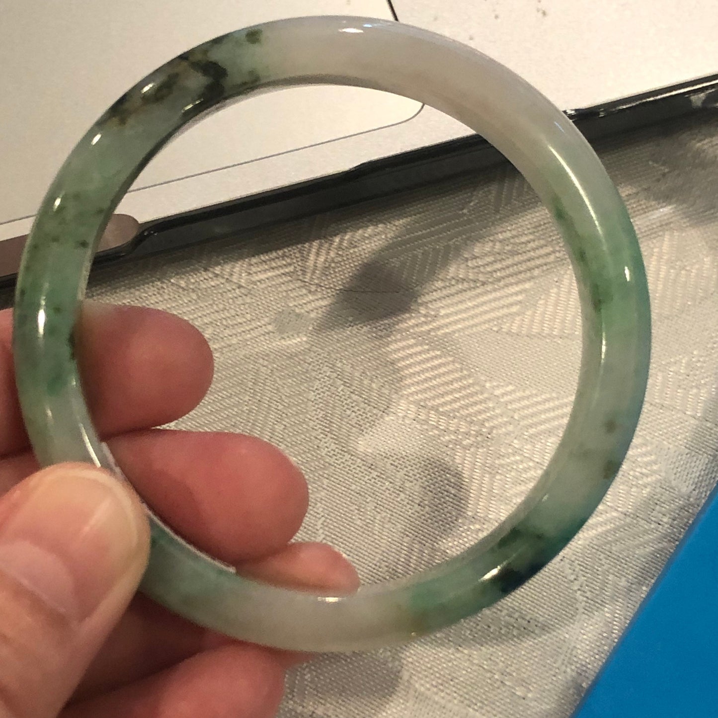 54.5mm Icy White Green Yellow Earthy Texture Jadeite Jade Bangle