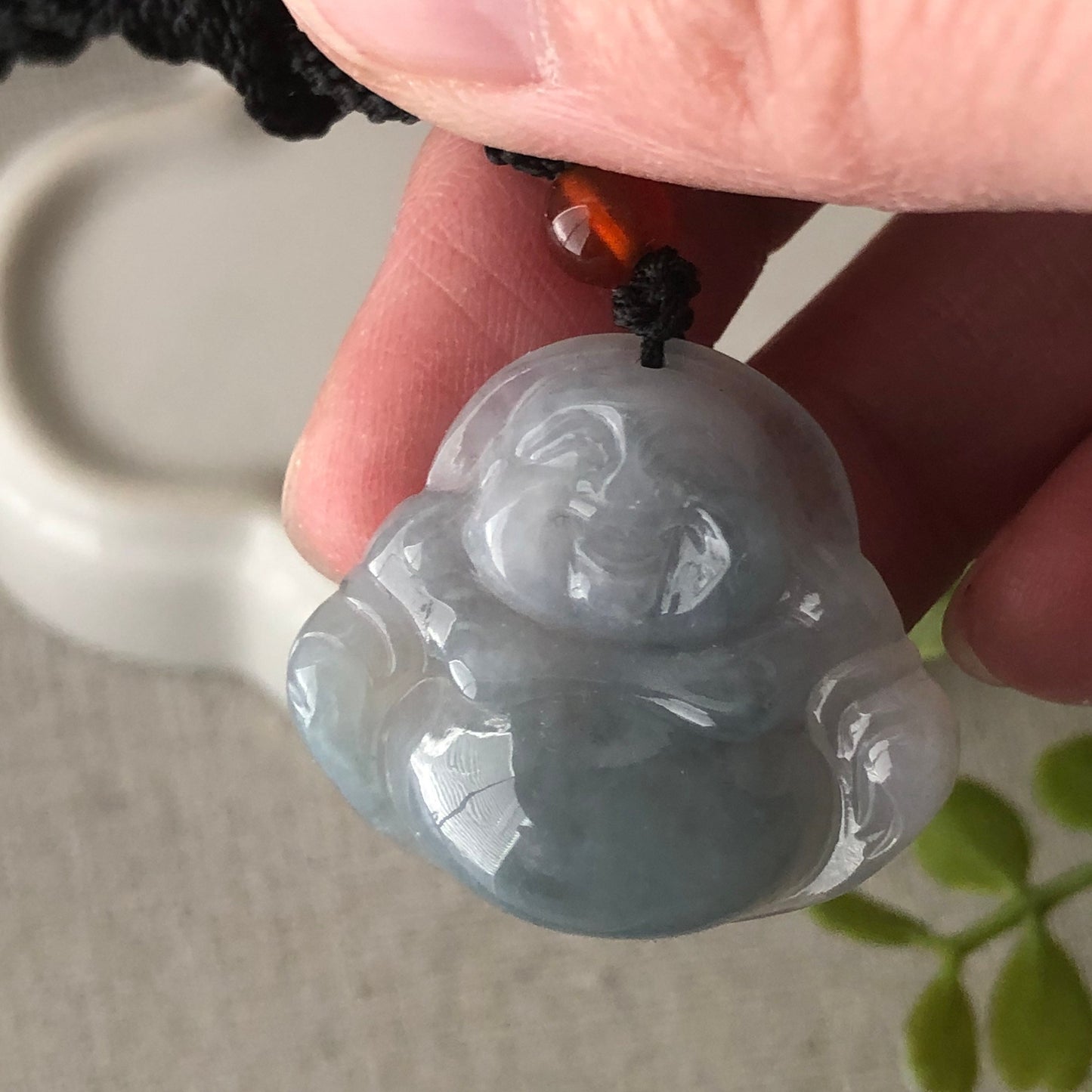 25.8mm Jadeite Jade Carved Tint Blue Green Happy Buddha Charm Pendant 2