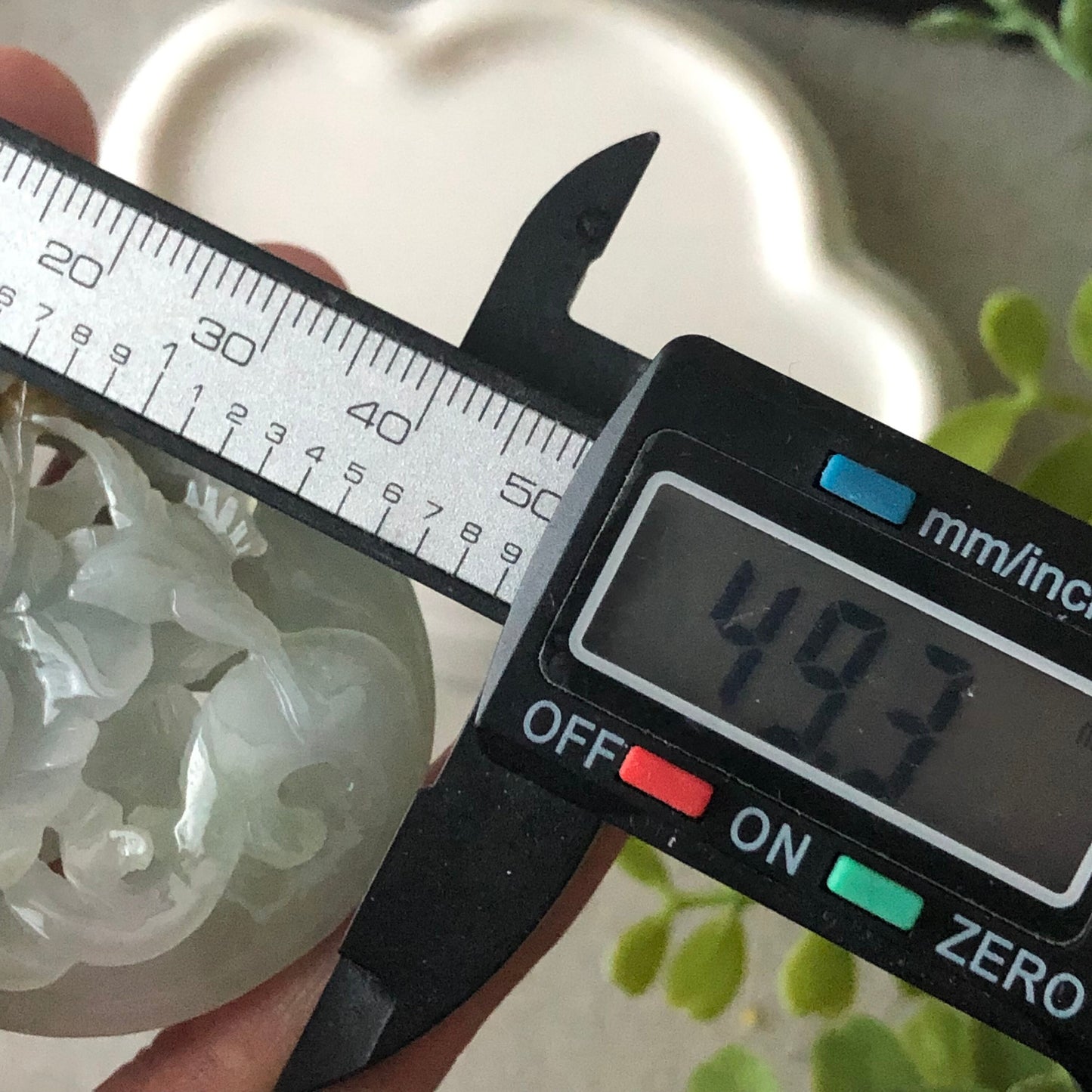 49 mm Jadeite Jade Icy Tint Green 3D Carved Flower Landscape Scenery Pendant