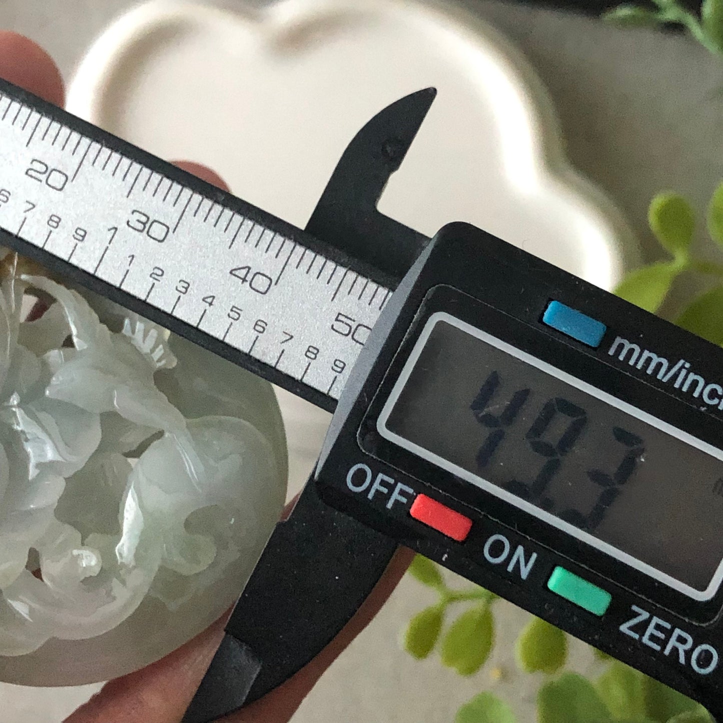 49 mm Jadeite Jade Icy Tint Green 3D Carved Flower Landscape Scenery Pendant