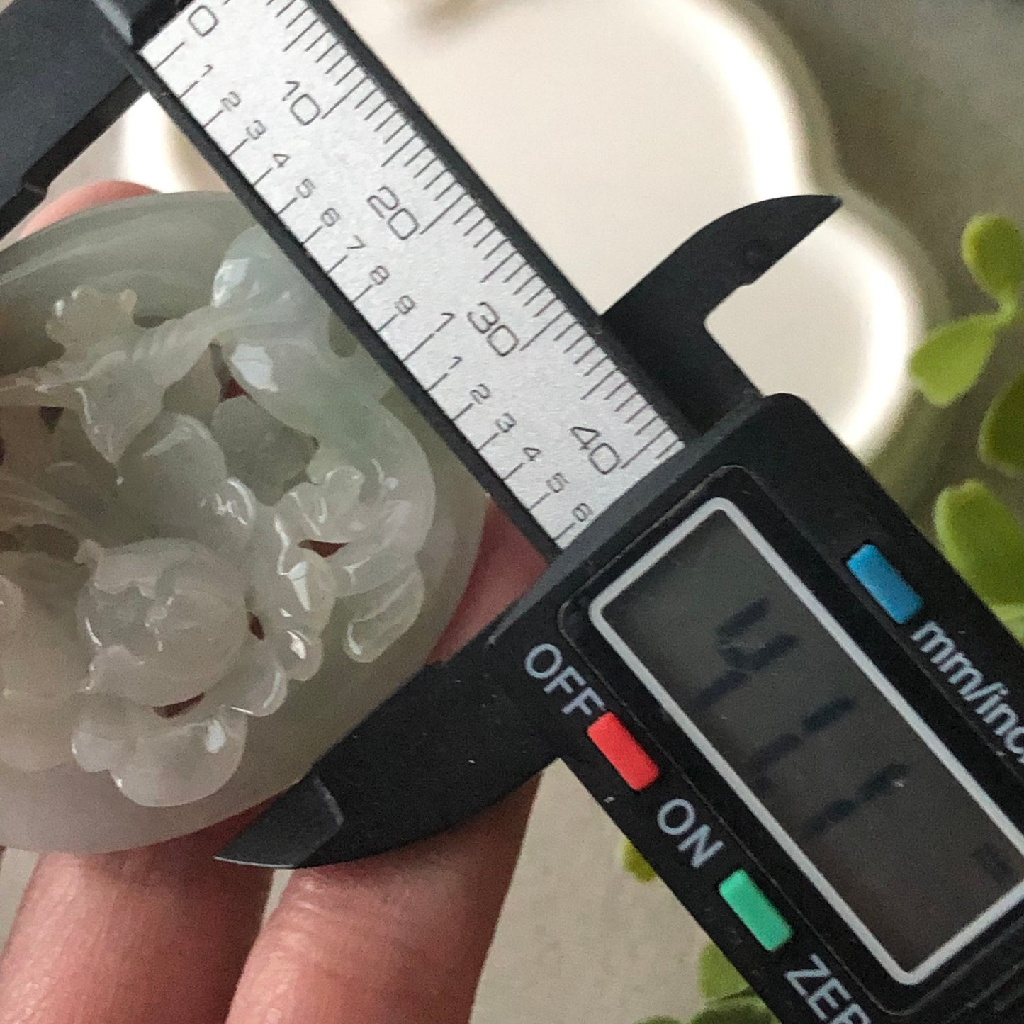 49 mm Jadeite Jade Icy Tint Green 3D Carved Flower Landscape Scenery Pendant