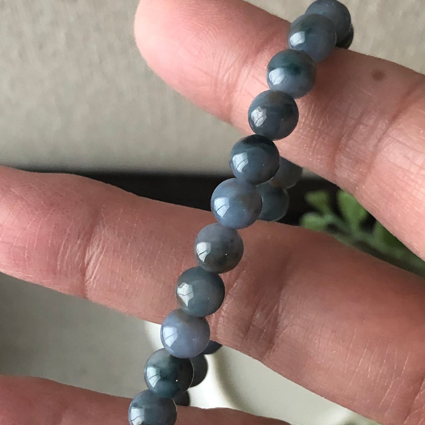 RARE: 6mm Blue Red Float Flowers Jade Jadeite Round Bead Bracelet