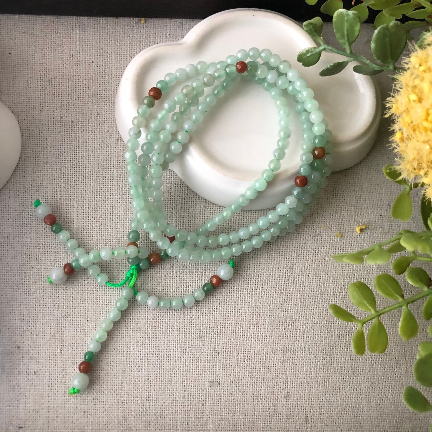 4.1mm Tint Green Jadeite Jade Bead Bracelet Necklace
