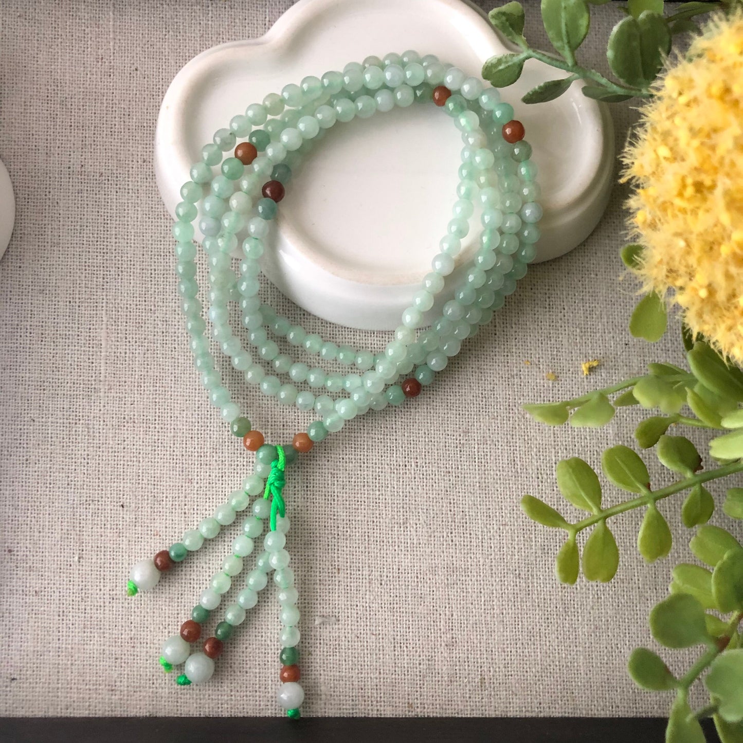 4.1mm Tint Green Jadeite Jade Bead Bracelet Necklace