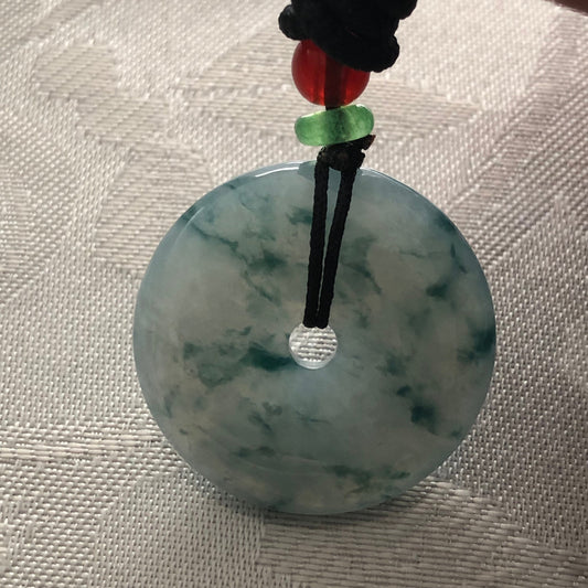 28mm Blue Green Float Flowers Jadeite Jade Peace Donut Pendant