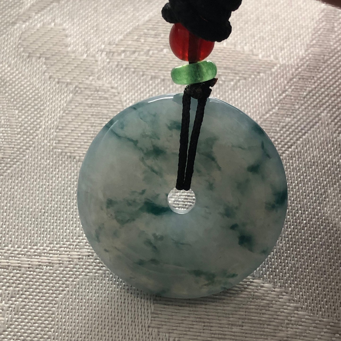 28mm Blue Green Float Flowers Jadeite Jade Peace Donut Pendant