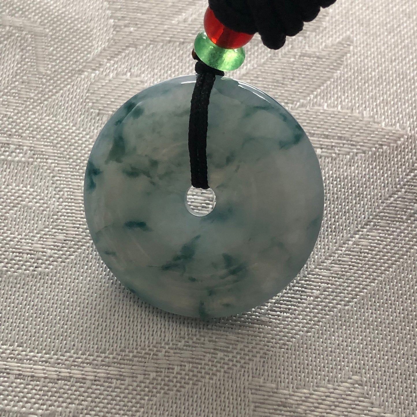 28mm Blue Green Float Flowers Jadeite Jade Peace Donut Pendant
