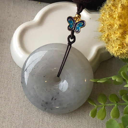 54.3mm BIG Wuji Sesame Jadeite Jade Peace Donut Pendant