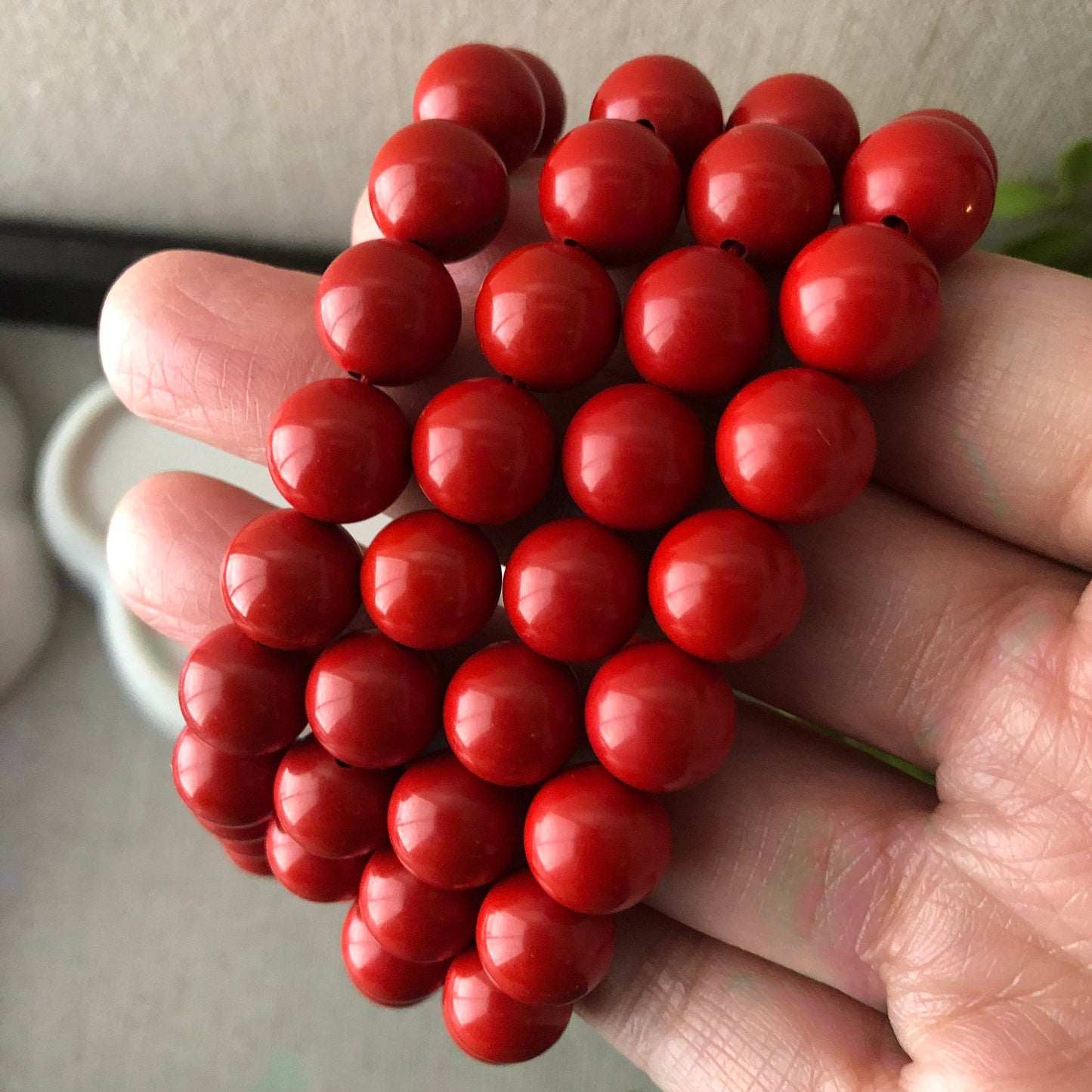 10 mm Cinnabar Red Bead Bracelet Necklace