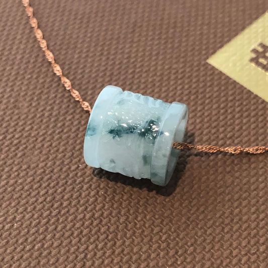 14.3mm Jadeite Jade Green Float Flowers Six Word Blessing Bead Charm Pendant
