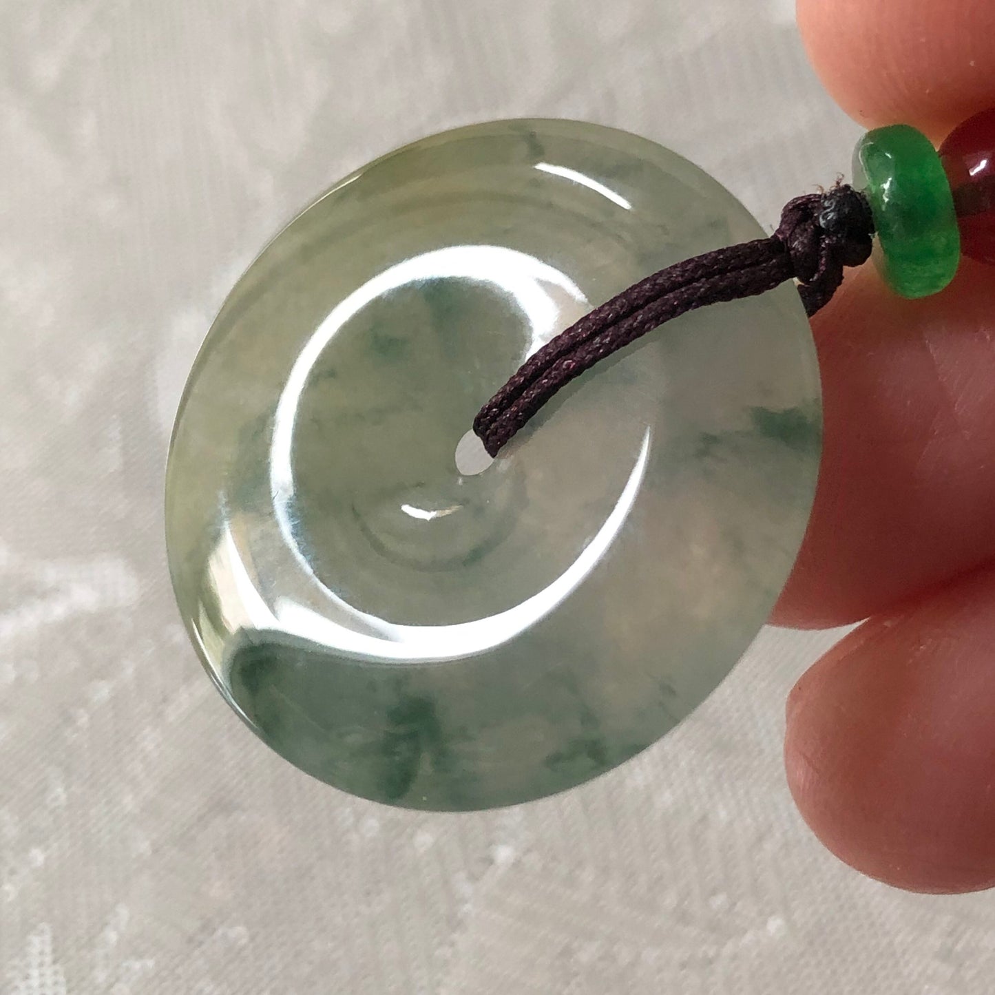 28mm Yellow Green Float Flowers Jadeite Jade Peace Donut Pendant
